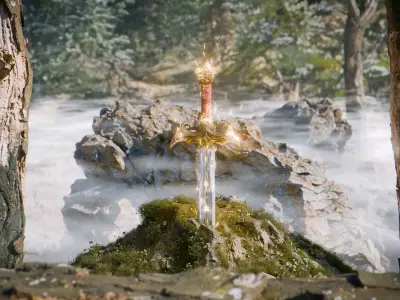 Legendary Fantasy Sword in Stone Low-poly 3D model