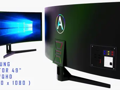 Monitor curved with windows Low-poly 3D model