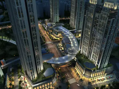 High rise buildings and commercial complexes Low-poly 3D model