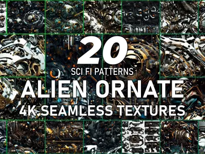 20 Seamless Sci-fi Patterns - Alien Ornate Texture