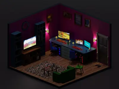 house room with desk and chairs 3D model