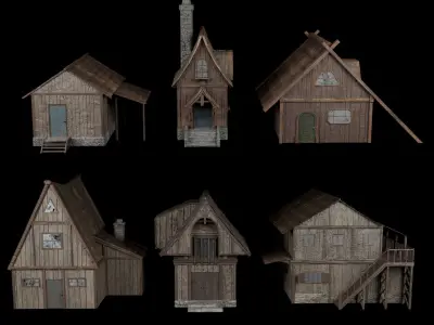 6 medieval house Low-poly 3D model