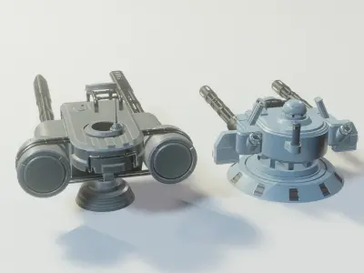 Sci Fi Turrets Low Poly Game Ready 3D model Pack Low-poly 3D model