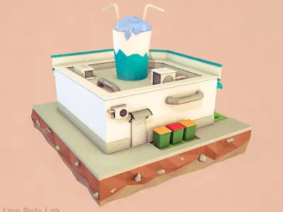 Cartoon Cocktail Cafe Building Low-poly 3D model