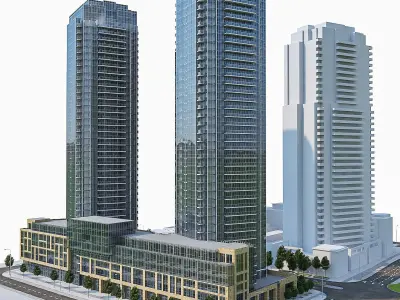 Residential Tower Complex 01 Low-poly 3D model