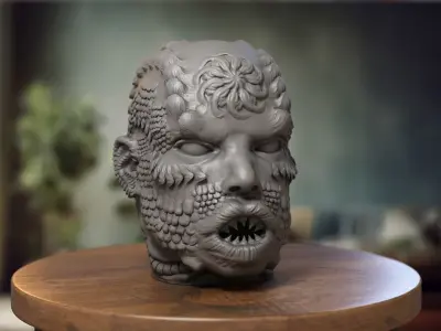 Robot Skull Headphone Stand  Cyborg Headset Stand  3D print model