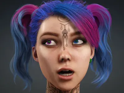 Android Cyberpunk woman -  Fashion Beauty rigged - Blendshapes Low-poly 3D model