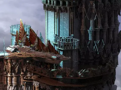Magna Carter Floating fortress with Hermes airship  3D model