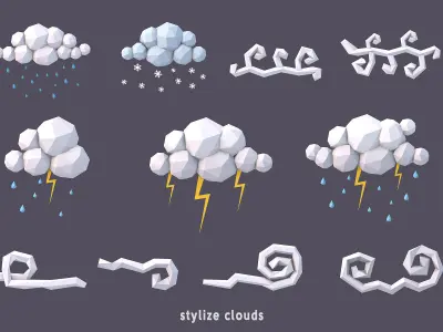 3D Low Poly 100 Clouds Low-poly 3D model