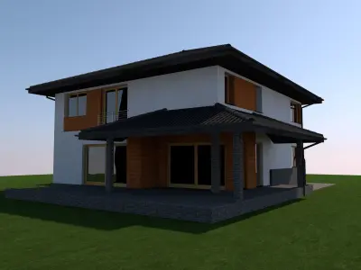 Simple house model with hipped roof plus garage  Low-poly 3D model