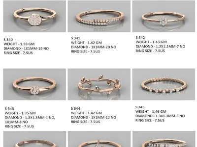 400  Minimalist Light Weigt Diamond rings collection 3D print model