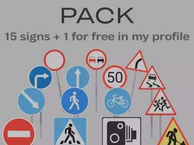 Road Sign Pack - 15 Detailed Traffic Signs Low-poly 3D model