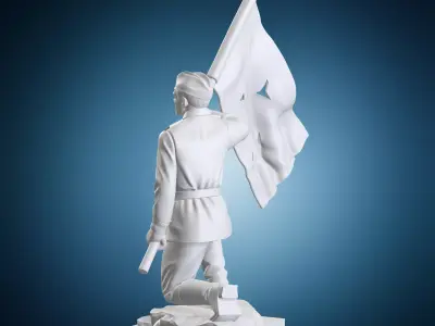 Soviet Soldier Historical Statue on Base with Flag 3D print model