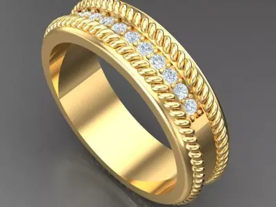 Light Gold Diamond Men Ring 2MR051 3D model