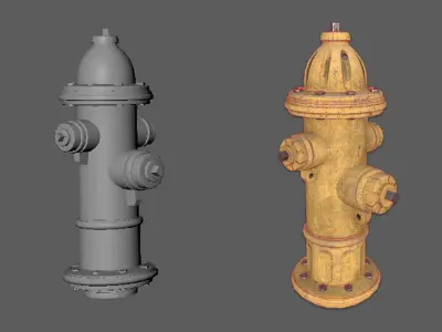 3D Game Ready Fire Hydrant - Red and Yellow Color Low-poly 3D model