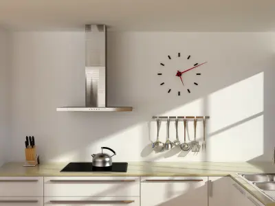 modern kitchen interior with parquet floor 3D model