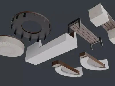 Outdoor park long chairs set 3D model