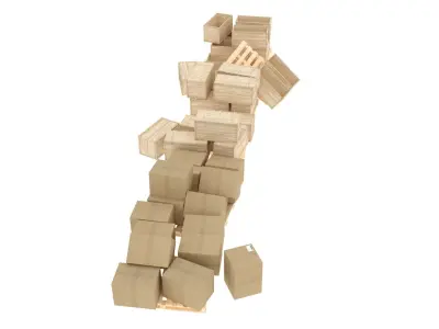 wood and cardboard boxes pallet pile 1 3D model