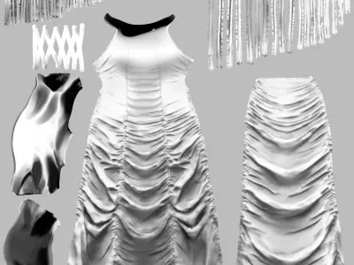 Textured Long Wrinkled Ruffled Hooded Dress Low-poly 3D model