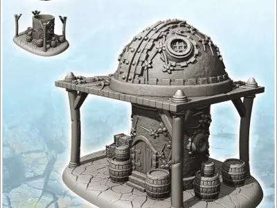 Medieval warehouse with large canopy and green spherical roof 7  3D print model