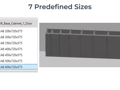 SINGLE DOOR BASE Cabinet Revit Family UK Parametric 3D model