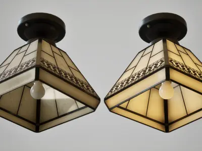 Retro Stainless Glass Ceiling Lamp Low-poly 3D model