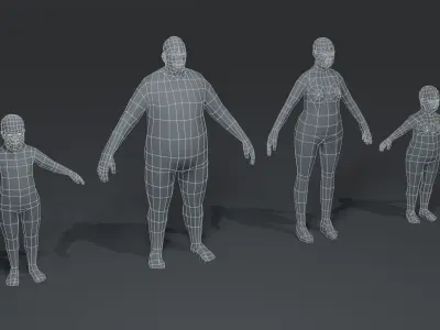 Fat Body Base Mesh 3D Model Family Pack 1000 Polygons