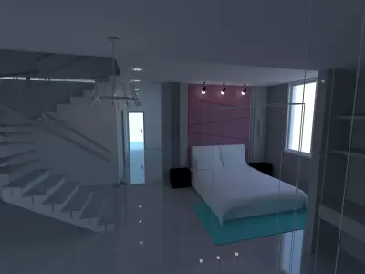 interior room with bed and stairs 3D model