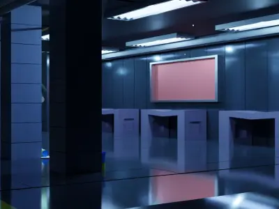 Subway interior of futuristic building Low-poly 3D model