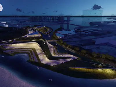 Mixed use urban design animated with 3d grass 3D model