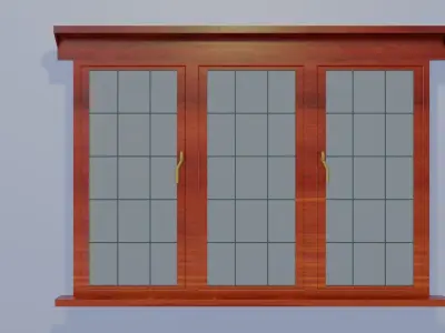 Window wooden with glass panels Low-poly 3D model