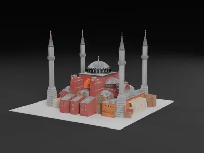 Low Poly Hagia Sophia Mosque - Ayasofya - Turkey Low-poly 3D model