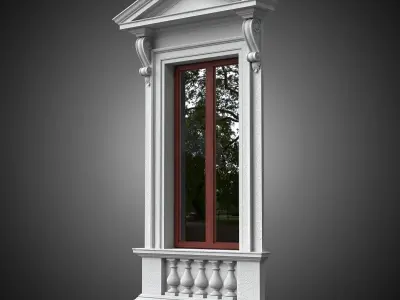 Classical window with pedestal and pointed pediment 3D model
