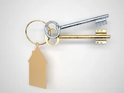 Vintage metal key for the door lock 3D model