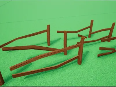 Cartoonish Low Poly Modular Wooden Fence Low-poly 3D model