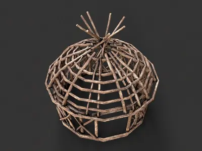 Primitive Wood Stick Jungle Shelter 7 Low-poly 3D model