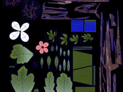 Stylized Foliage Pack - UE4 preview images Low-poly 3D model