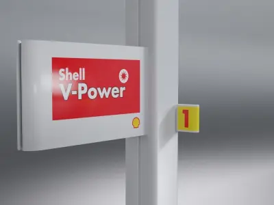 Shell Fuel Sign Canopy Service Station 3D model