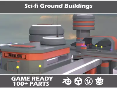 Sci-fi Platform Buildings Low-poly 3D model