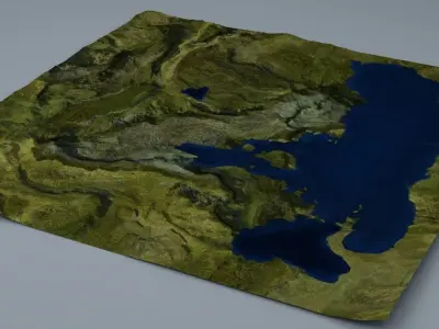 Terrain 3 Mountains and Lake Low-poly 3D model