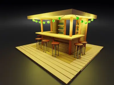 wooden tiki bar Low-poly 3D model