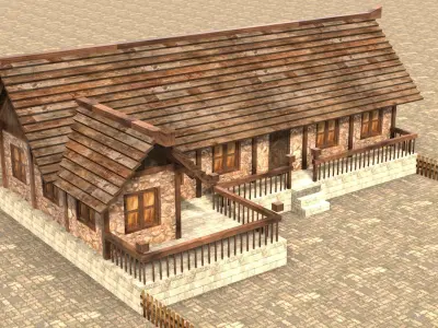 Modular fantasy medieval building Low-poly 3D model