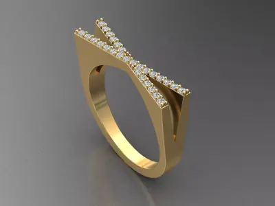 alphabet jewelry ring diamond letter X 3D print model