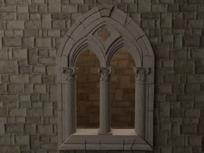 Classical medieval mullioned Low-poly 3D model