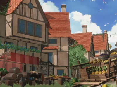 Stylized Medieval Market Fatpack Low-poly 3D model