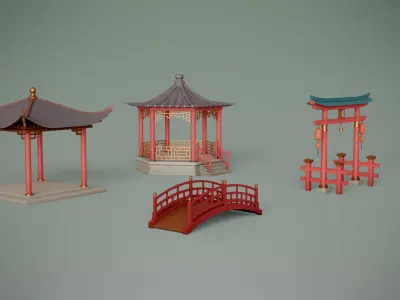 Chinese Town Props Low-poly 3D model