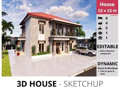 House 12x12m code 531 - Sketchup 3D model 3D model 3D model