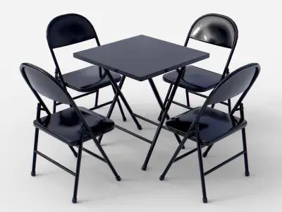 Square Folding Table With Folding Chair Low-poly 3D model
