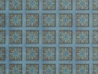 Ornate Blue Painted Wood Tiles PBR Texture