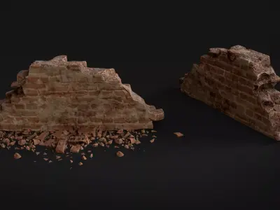 Destroyed Brick Wall Debris Pack - 20 Assets PBR Game Ready Low-poly 3D model